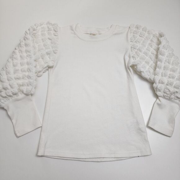 Girls Cute Cube Textured Ruffle Sleeve Long Sleeve Top Size 6-7 - Picture 1 of 6
